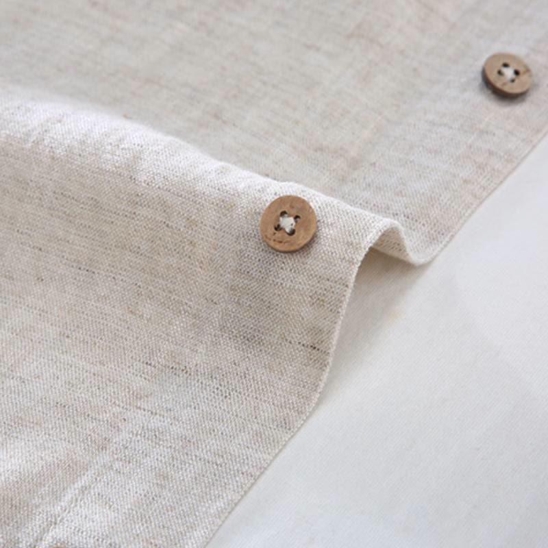 Buddha Stones Camicia a maniche lunghe casual minimalista con bottoni, pantaloni con coulisse, tinta unita, da uomo, per meditazione, con tasca - image 6