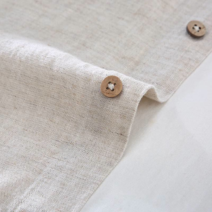 Buddha Stones Camicia a maniche lunghe casual minimalista con bottoni, pantaloni con coulisse, tinta unita, da uomo, per meditazione, con tasca - image 6