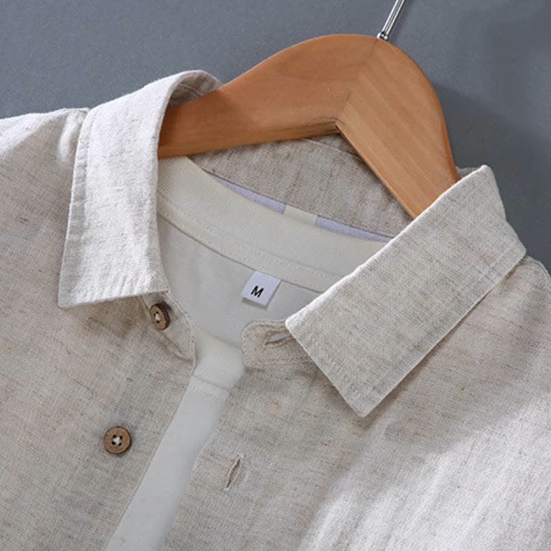 Buddha Stones Camicia a maniche lunghe casual minimalista con bottoni, pantaloni con coulisse, tinta unita, da uomo, per meditazione, con tasca - image 4