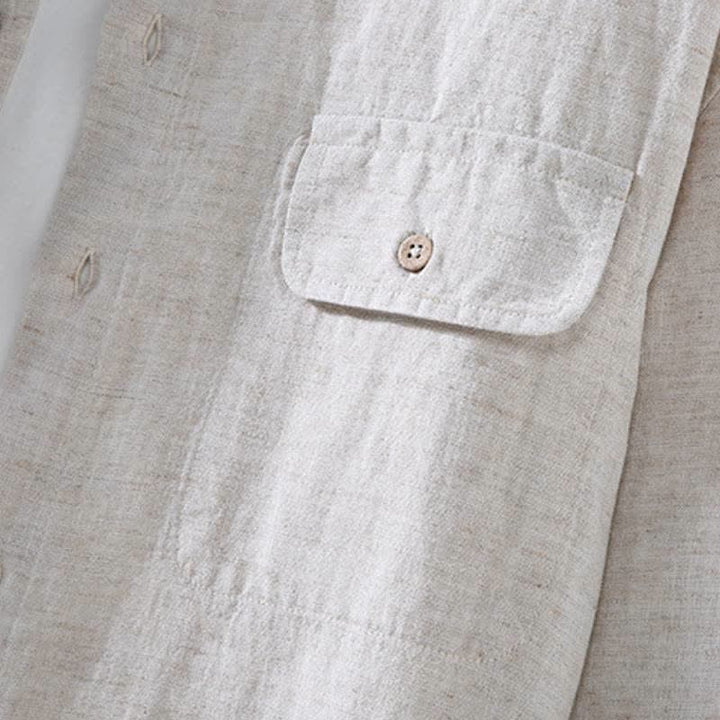 Buddha Stones Camicia a maniche lunghe casual minimalista con bottoni, pantaloni con coulisse, tinta unita, da uomo, per meditazione, con tasca - image 5