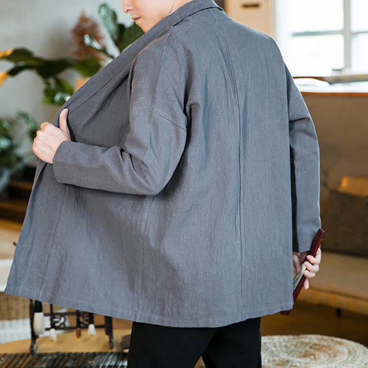 Buddha Stones Kimono da uomo a maniche lunghe in cotone tinta unita, stile Tang, casual, autunno/inverno. - image 2