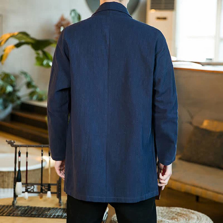 Buddha Stones Kimono da uomo a maniche lunghe in cotone tinta unita, stile Tang, casual, autunno/inverno. - image 15