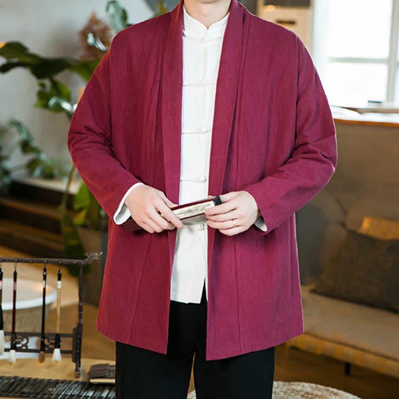 Buddha Stones Kimono da uomo a maniche lunghe in cotone tinta unita, stile Tang, casual, autunno/inverno. - image 18