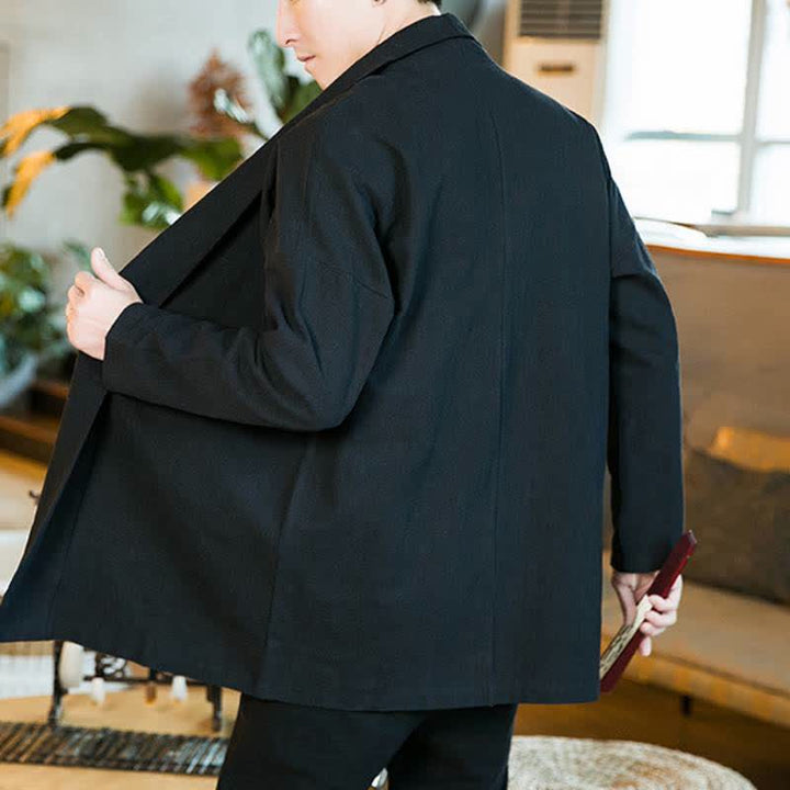 Buddha Stones Kimono da uomo a maniche lunghe in cotone tinta unita, stile Tang, casual, autunno/inverno. - image 10