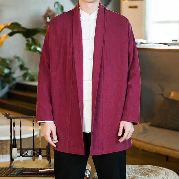 Buddha Stones Kimono da uomo a maniche lunghe in cotone tinta unita, stile Tang, casual, autunno/inverno. - image 21