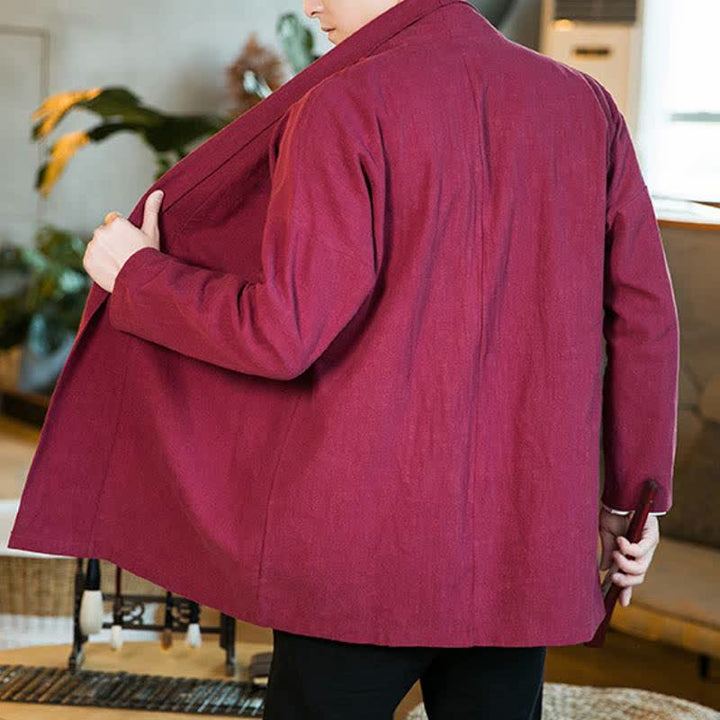 Buddha Stones Kimono da uomo a maniche lunghe in cotone tinta unita, stile Tang, casual, autunno/inverno. - image 19