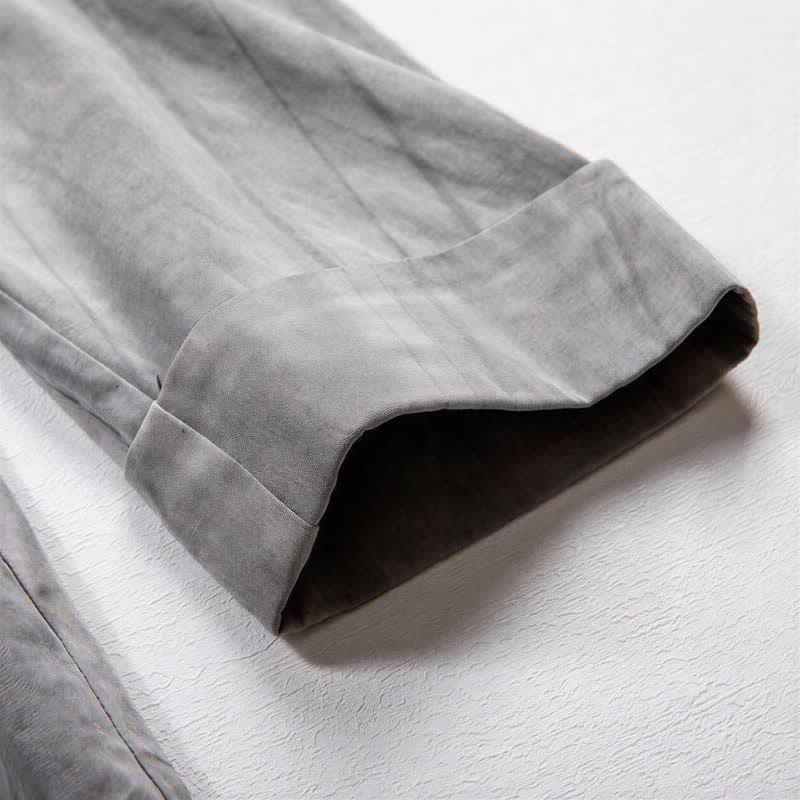 Buddha Stones Kimono da uomo a maniche lunghe, stile Tang, minimalista, con coulisse, in cotone tinta unita, per autunno/inverno. - image 6