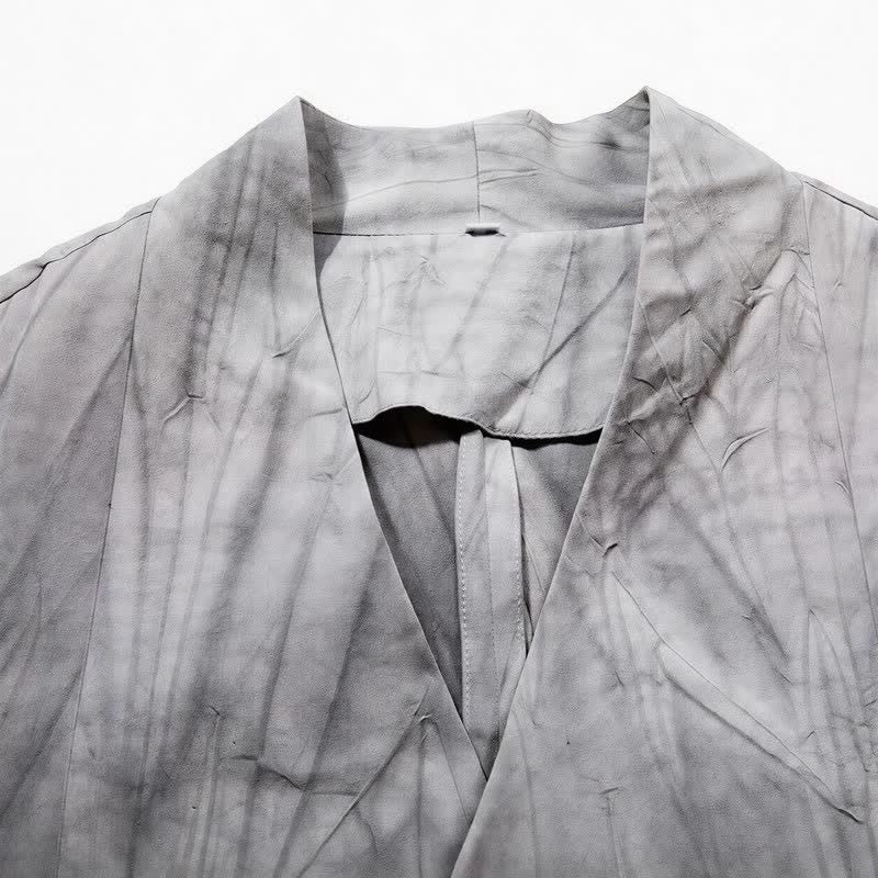 Buddha Stones Kimono da uomo a maniche lunghe, stile Tang, minimalista, con coulisse, in cotone tinta unita, per autunno/inverno. - image 4