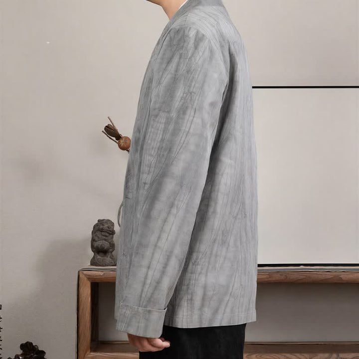 Buddha Stones Kimono da uomo a maniche lunghe, stile Tang, minimalista, con coulisse, in cotone tinta unita, per autunno/inverno. - image 2