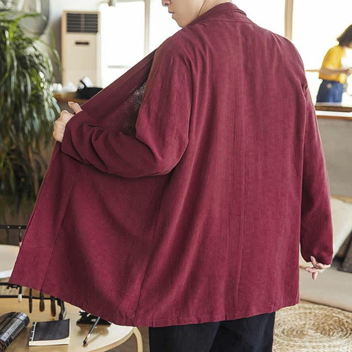 Buddha Stones Kimono da uomo a maniche lunghe, casual, minimalista, tinta unita, per autunno/inverno. - image 7