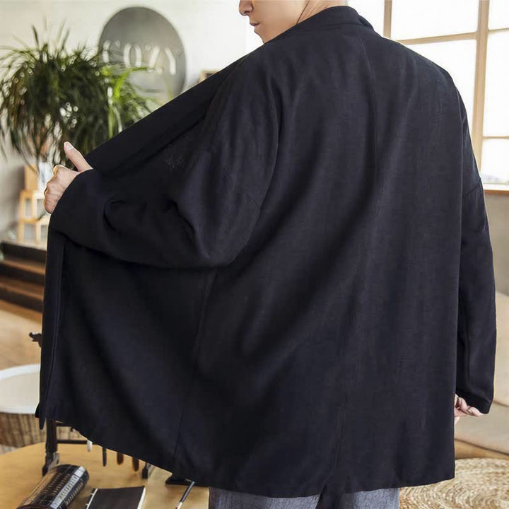Buddha Stones Kimono da uomo a maniche lunghe, casual, minimalista, tinta unita, per autunno/inverno. - image 12