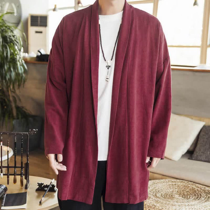 Buddha Stones Kimono da uomo a maniche lunghe, casual, minimalista, tinta unita, per autunno/inverno. - Marrone - US/UK/AU42, EU52 (3XL) - image 5