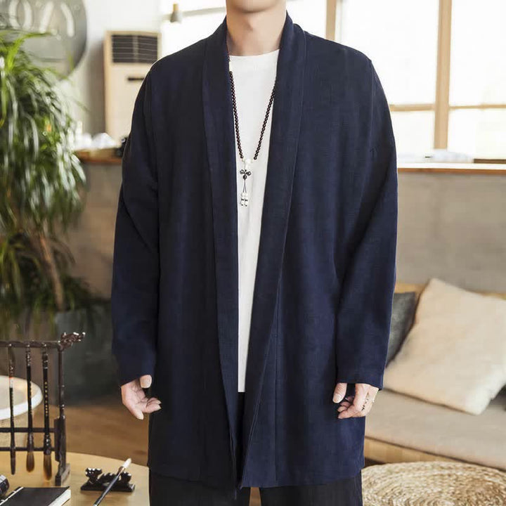 Buddha Stones Kimono da uomo a maniche lunghe, casual, minimalista, tinta unita, per autunno/inverno. - image 1