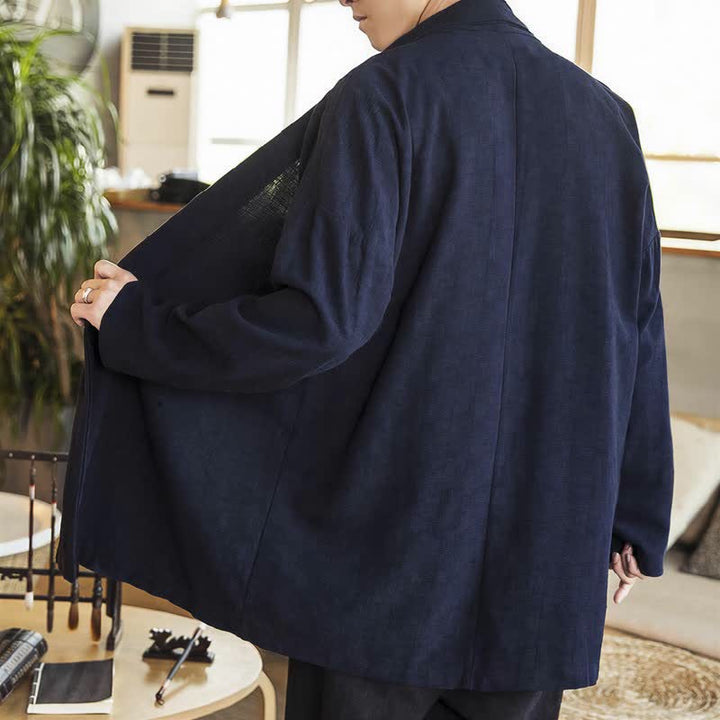 Buddha Stones Kimono da uomo a maniche lunghe, casual, minimalista, tinta unita, per autunno/inverno. - image 2
