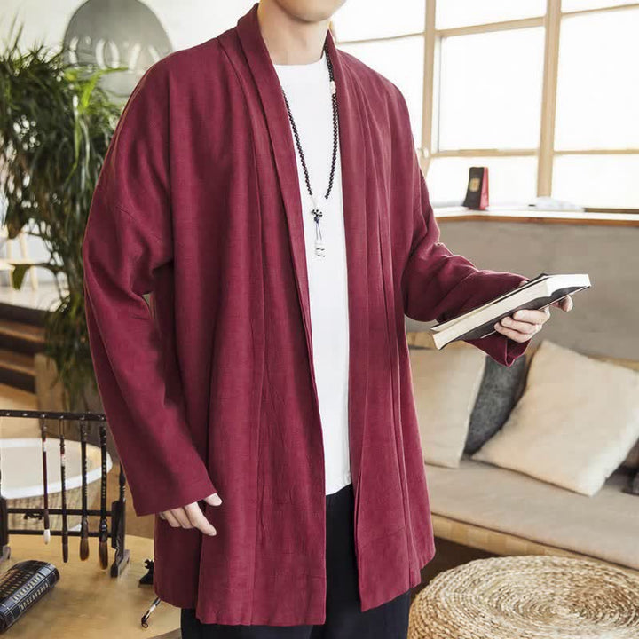 Buddha Stones Kimono da uomo a maniche lunghe, casual, minimalista, tinta unita, per autunno/inverno. - image 8