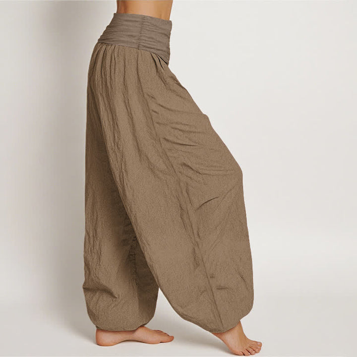 Pantaloni harem da donna in puro cotone con elastico in vita, color sabbia , Buddha Stones - image 2