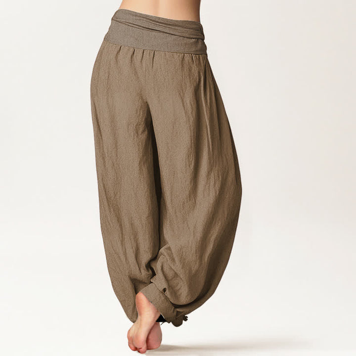 Pantaloni harem da donna in puro cotone con elastico in vita, color sabbia , Buddha Stones - image 1