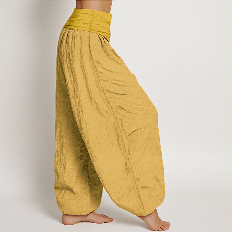 Pantaloni harem da donna in puro cotone con elastico in vita Buddha Stones Goldenrod - image 2
