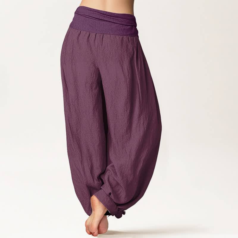 Pantaloni harem da donna in puro cotone viola con elastico in vita Buddha Stones - image 1