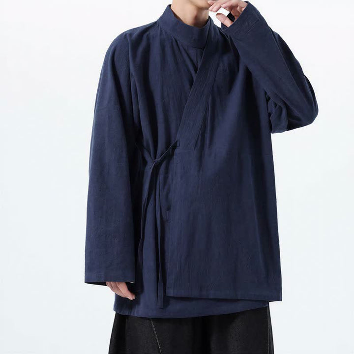 Buddha Stones Kimono da uomo a maniche lunghe, stile Tang, con colletto alla coreana, tinta unita, per autunno/inverno. - image 1