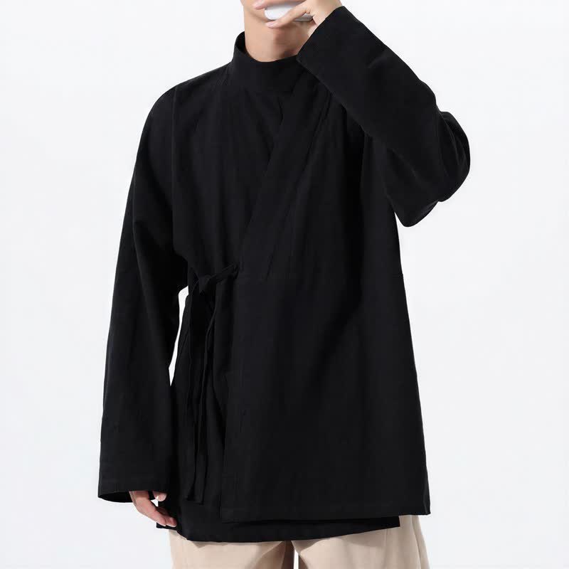 Buddha Stones Kimono da uomo a maniche lunghe, stile Tang, con colletto alla coreana, tinta unita, per autunno/inverno. - image 11