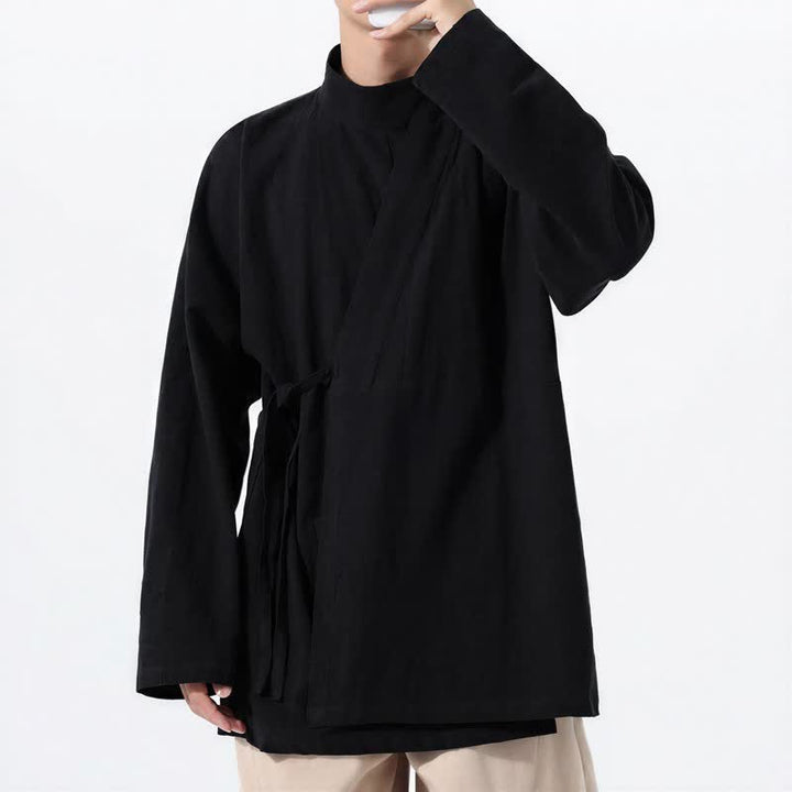Buddha Stones Kimono da uomo a maniche lunghe, stile Tang, con colletto alla coreana, tinta unita, per autunno/inverno. - image 11