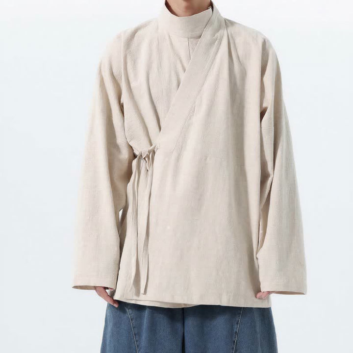 Buddha Stones Kimono da uomo a maniche lunghe, stile Tang, con colletto alla coreana, tinta unita, per autunno/inverno. - Beige - US/UK/AU46, EU56 (5XL) - image 13