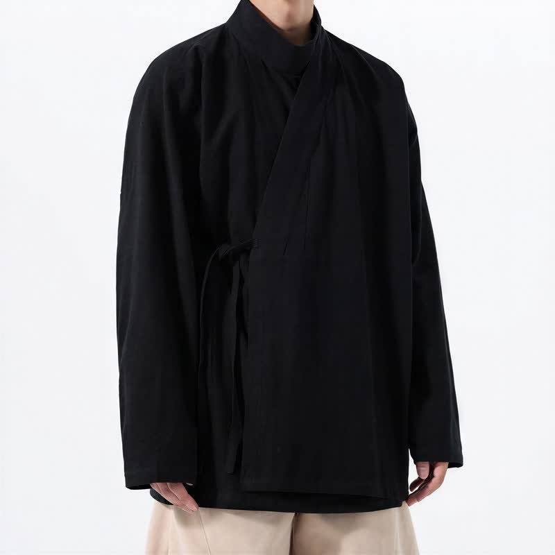 Buddha Stones Kimono da uomo a maniche lunghe, stile Tang, con colletto alla coreana, tinta unita, per autunno/inverno. - image 9