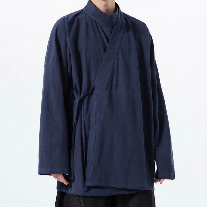 Buddha Stones Kimono da uomo a maniche lunghe, stile Tang, con colletto alla coreana, tinta unita, per autunno/inverno. - image 2