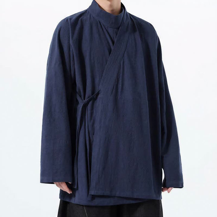 Buddha Stones Kimono da uomo a maniche lunghe, stile Tang, con colletto alla coreana, tinta unita, per autunno/inverno. - image 2