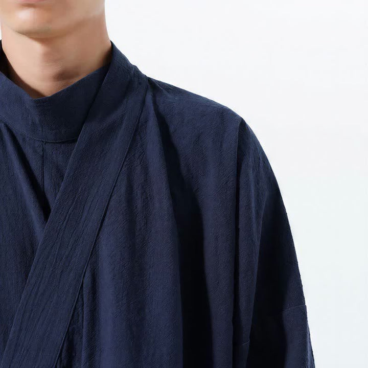 Buddha Stones Kimono da uomo a maniche lunghe, stile Tang, con colletto alla coreana, tinta unita, per autunno/inverno. - image 4