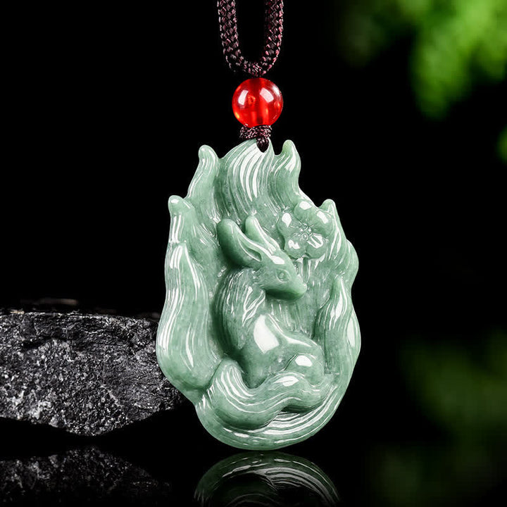 Buddha Stones Collana con ciondolo portafortuna in giada a forma di volpe a nove code. - image 1