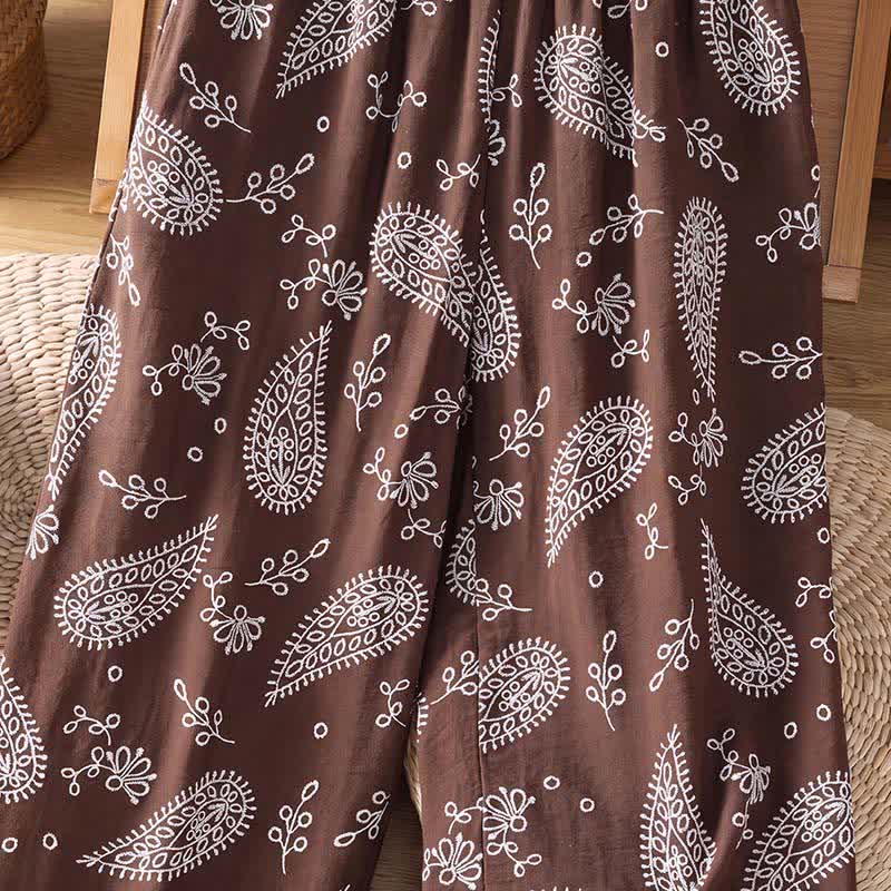 Buddha Stones Pantaloni casual bohémien con coulisse e stampa paisley, modello alla caviglia, per primavera/estate, da donna, a gamba dritta con tasca. - image 8