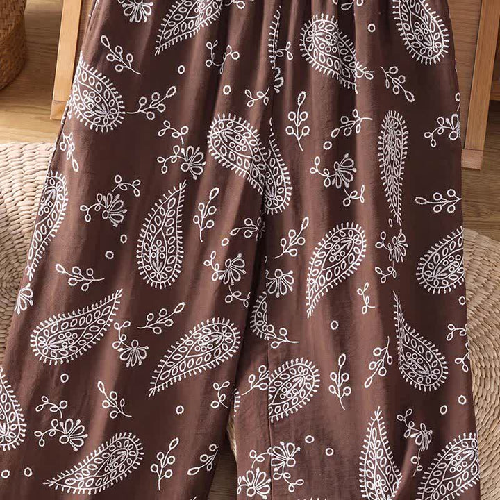 Buddha Stones Pantaloni casual bohémien con coulisse e stampa paisley, modello alla caviglia, per primavera/estate, da donna, a gamba dritta con tasca. - image 8