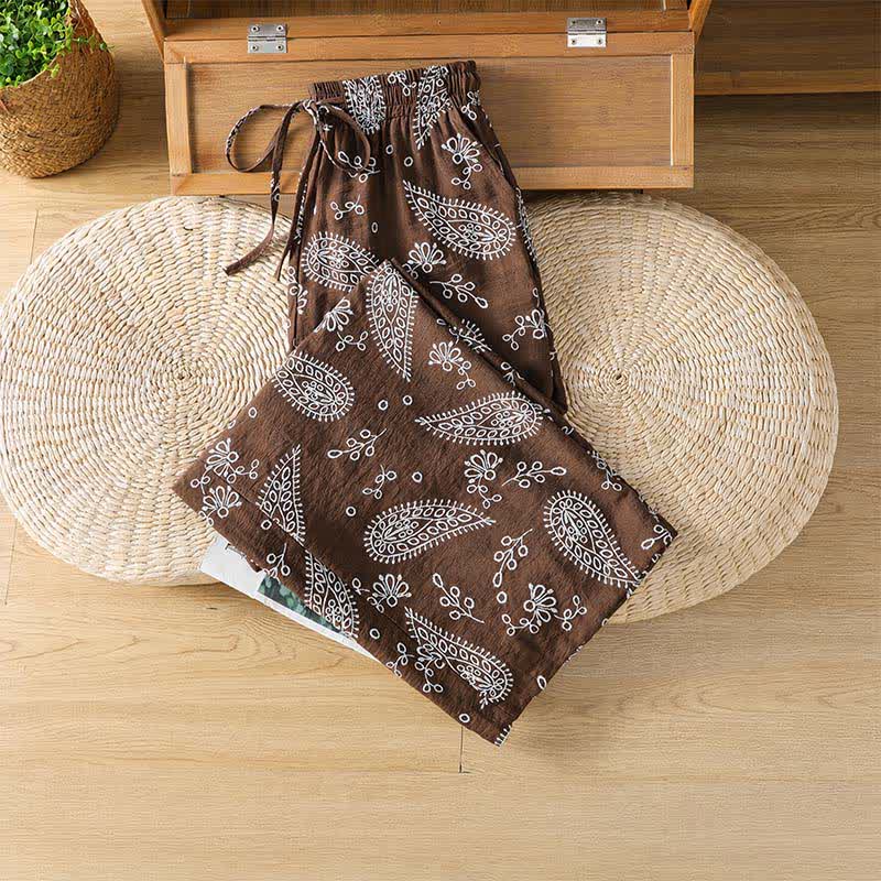 Buddha Stones Pantaloni casual bohémien con coulisse e stampa paisley, modello alla caviglia, per primavera/estate, da donna, a gamba dritta con tasca. - image 2