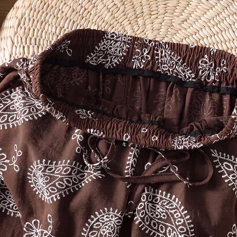 Buddha Stones Pantaloni casual bohémien con coulisse e stampa paisley, modello alla caviglia, per primavera/estate, da donna, a gamba dritta con tasca. - image 5