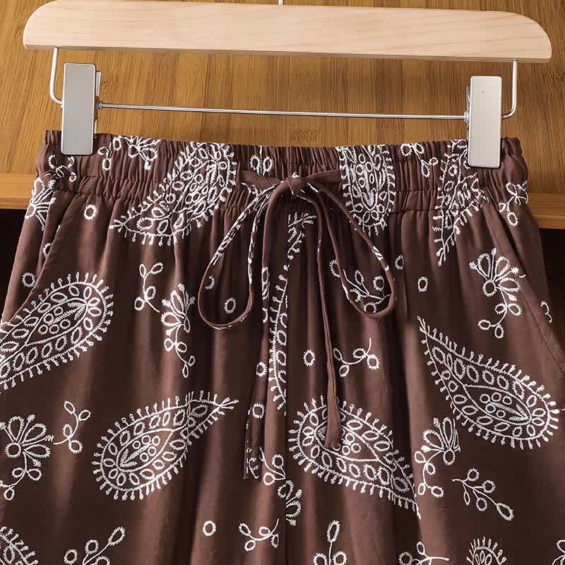Buddha Stones Pantaloni casual bohémien con coulisse e stampa paisley, modello alla caviglia, per primavera/estate, da donna, a gamba dritta con tasca. - image 3