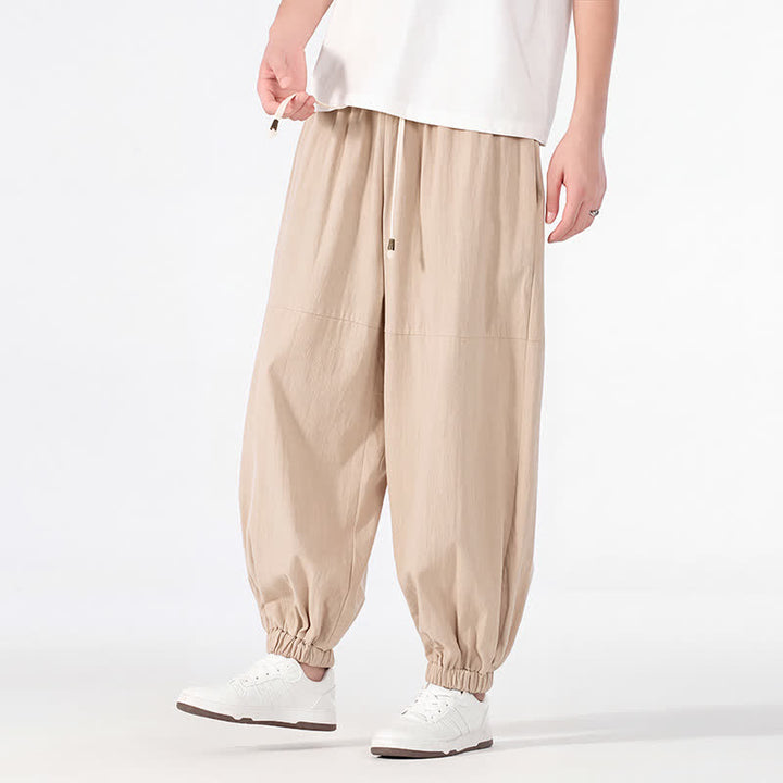 Buddha Stones Pantaloni harem da uomo in cotone e lino, casual, minimalisti, con coulisse, per primavera/estate, con tasca. - Grano - US/UK/AU54, EU64 (9XL) - image 17