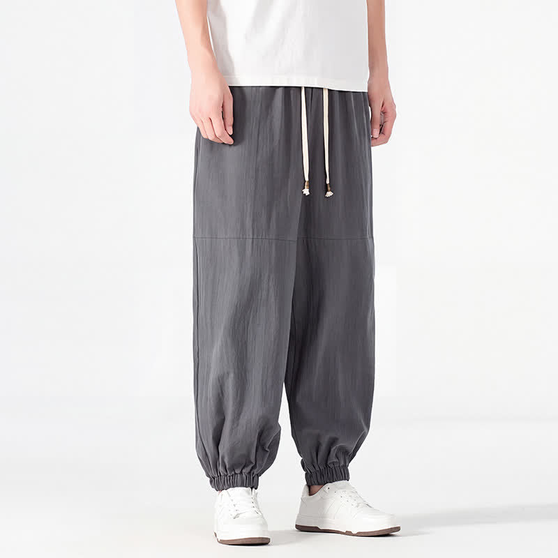 Buddha Stones Pantaloni harem da uomo in cotone e lino, casual, minimalisti, con coulisse, per primavera/estate, con tasca. - image 12