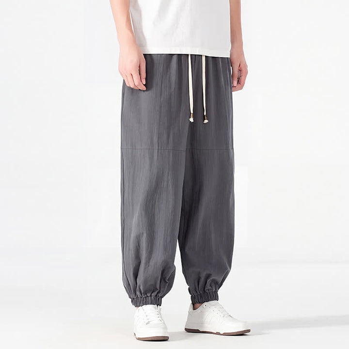 Buddha Stones Pantaloni harem da uomo in cotone e lino, casual, minimalisti, con coulisse, per primavera/estate, con tasca. - image 12
