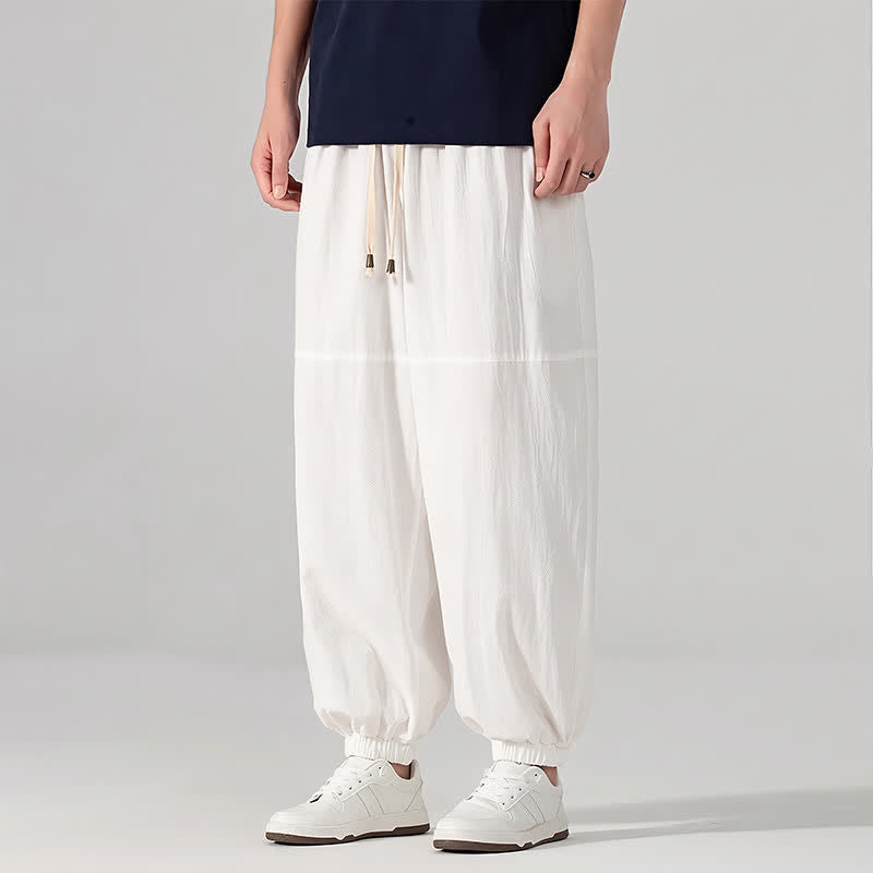 Buddha Stones Pantaloni harem da uomo in cotone e lino, casual, minimalisti, con coulisse, per primavera/estate, con tasca. - Bianco - US/UK/AU54, EU64 (9XL) - image 22