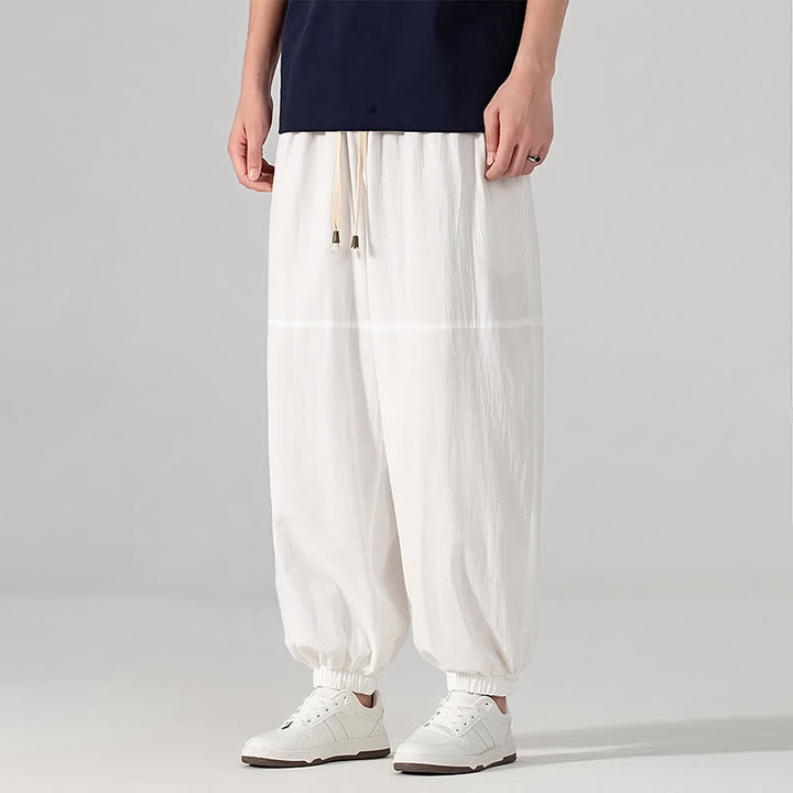 Buddha Stones Pantaloni harem da uomo in cotone e lino, casual, minimalisti, con coulisse, per primavera/estate, con tasca. - Bianco - US/UK/AU54, EU64 (9XL) - image 22