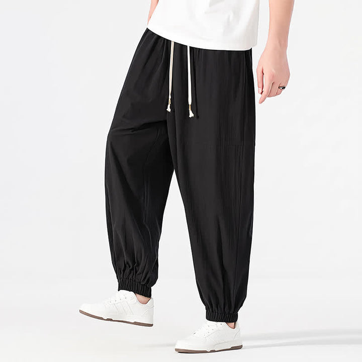 Buddha Stones Pantaloni harem da uomo in cotone e lino, casual, minimalisti, con coulisse, per primavera/estate, con tasca. - image 9