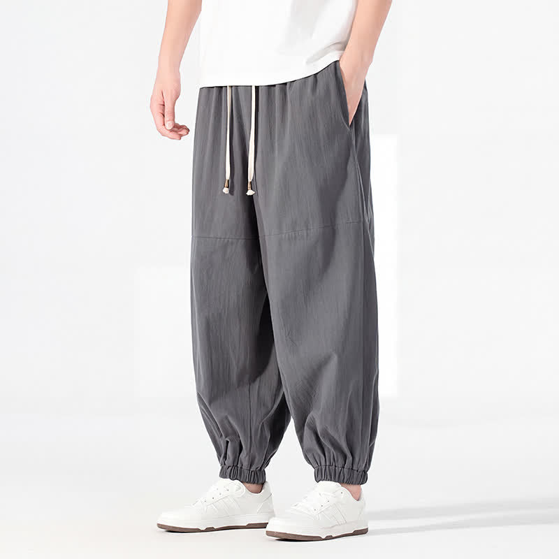 Buddha Stones Pantaloni harem da uomo in cotone e lino, casual, minimalisti, con coulisse, per primavera/estate, con tasca. - image 14