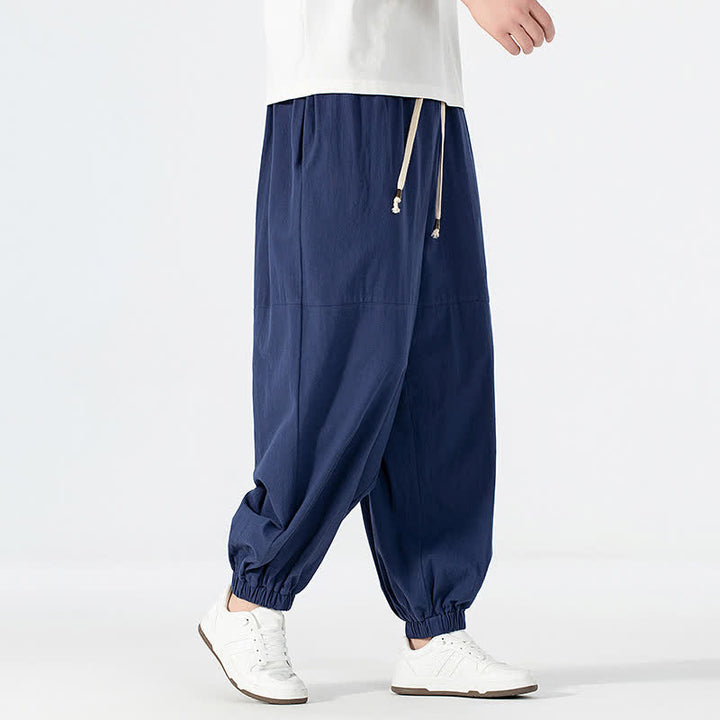 Buddha Stones Pantaloni harem da uomo in cotone e lino, casual, minimalisti, con coulisse, per primavera/estate, con tasca. - image 2
