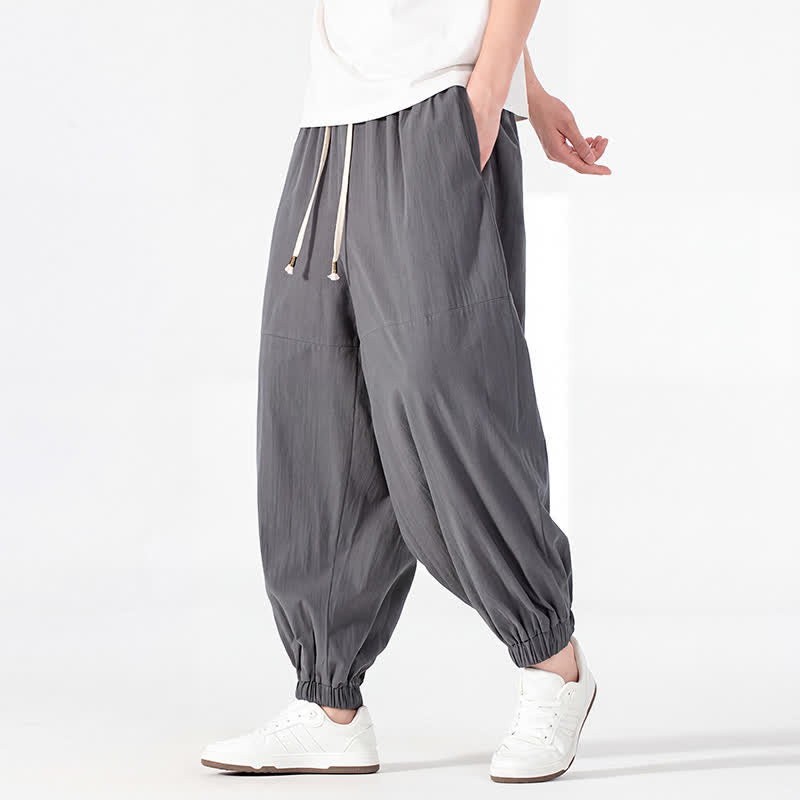 Buddha Stones Pantaloni harem da uomo in cotone e lino, casual, minimalisti, con coulisse, per primavera/estate, con tasca. - image 13