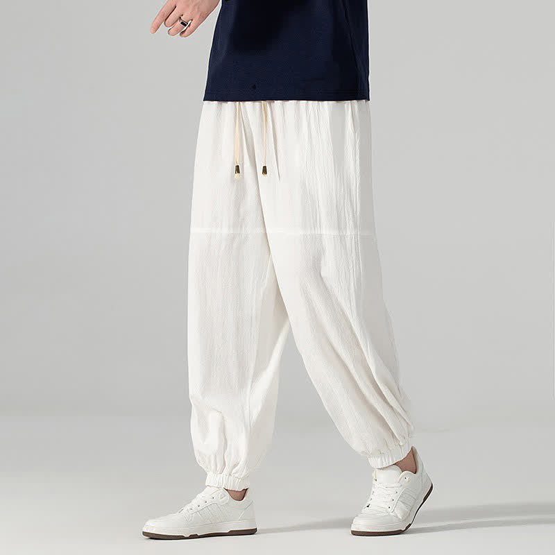 Buddha Stones Pantaloni harem da uomo in cotone e lino, casual, minimalisti, con coulisse, per primavera/estate, con tasca. - image 23