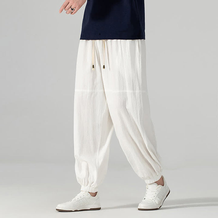 Buddha Stones Pantaloni harem da uomo in cotone e lino, casual, minimalisti, con coulisse, per primavera/estate, con tasca. - image 23
