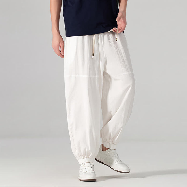 Buddha Stones Pantaloni harem da uomo in cotone e lino, casual, minimalisti, con coulisse, per primavera/estate, con tasca. - image 24