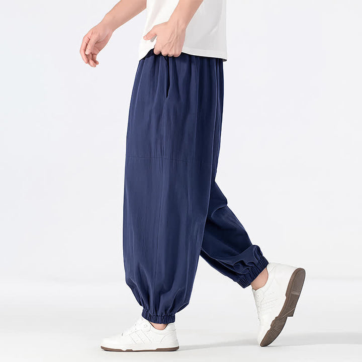Buddha Stones Pantaloni harem da uomo in cotone e lino, casual, minimalisti, con coulisse, per primavera/estate, con tasca. - image 3